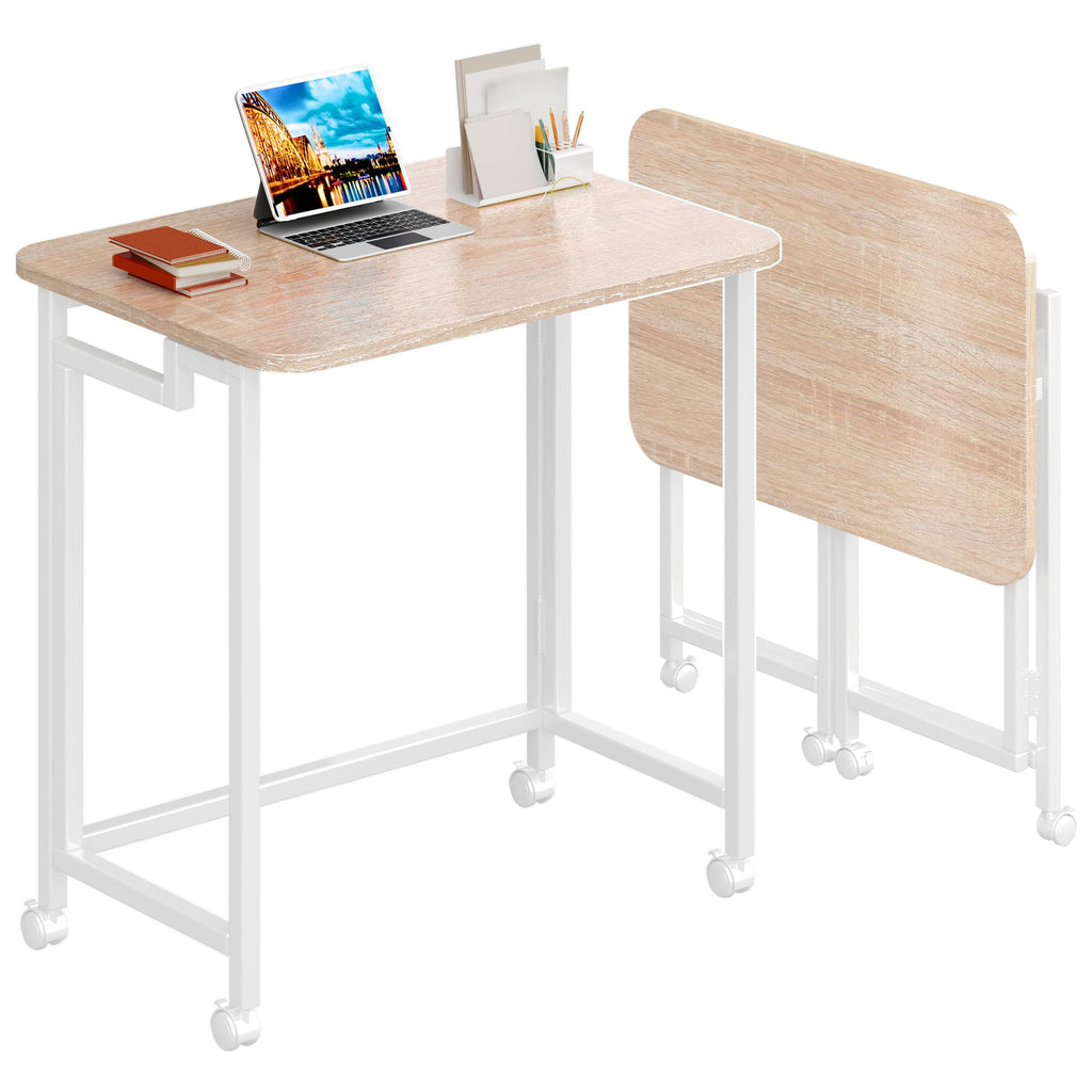 4NM Mobile Small Rolling Computer Desk, Folding Laptop Cart Table with Wheels, Portable Office Desk for Small Space Couch Bed