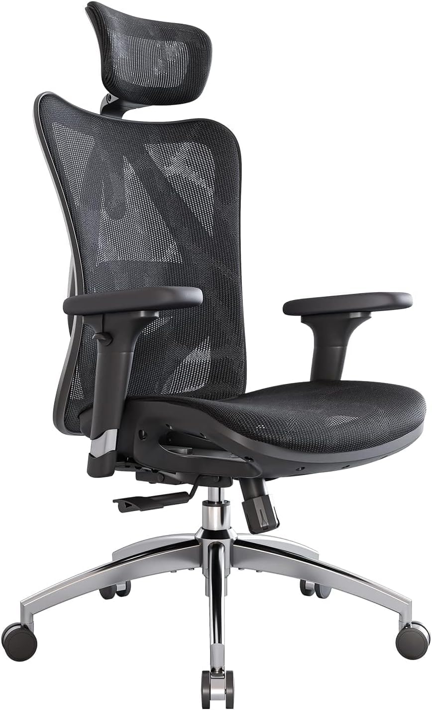 SIHOO Ergonomic Mesh Office Chair, Computer Desk Chair with 3-Way Armrests, 2-Way Lumbar Support and Adjustable Headrest, High Back Home Office Chair with Tilt Function, Mesh Back and Seat