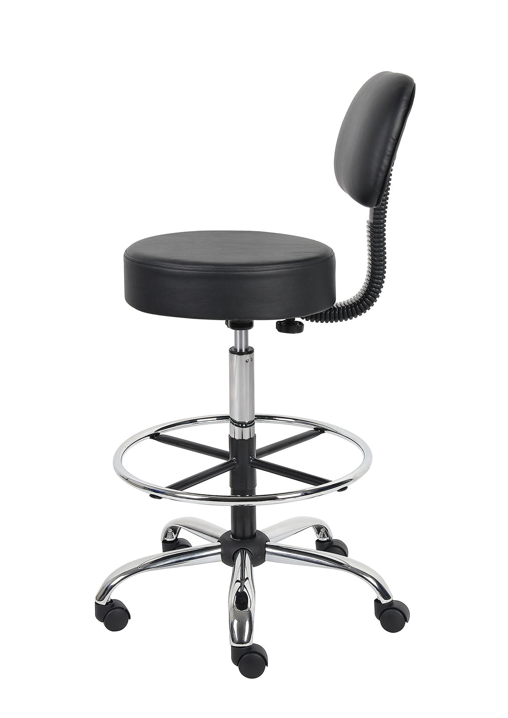 Boss Office Products Be Well Medical Spa Drafting Stool with Back, Black