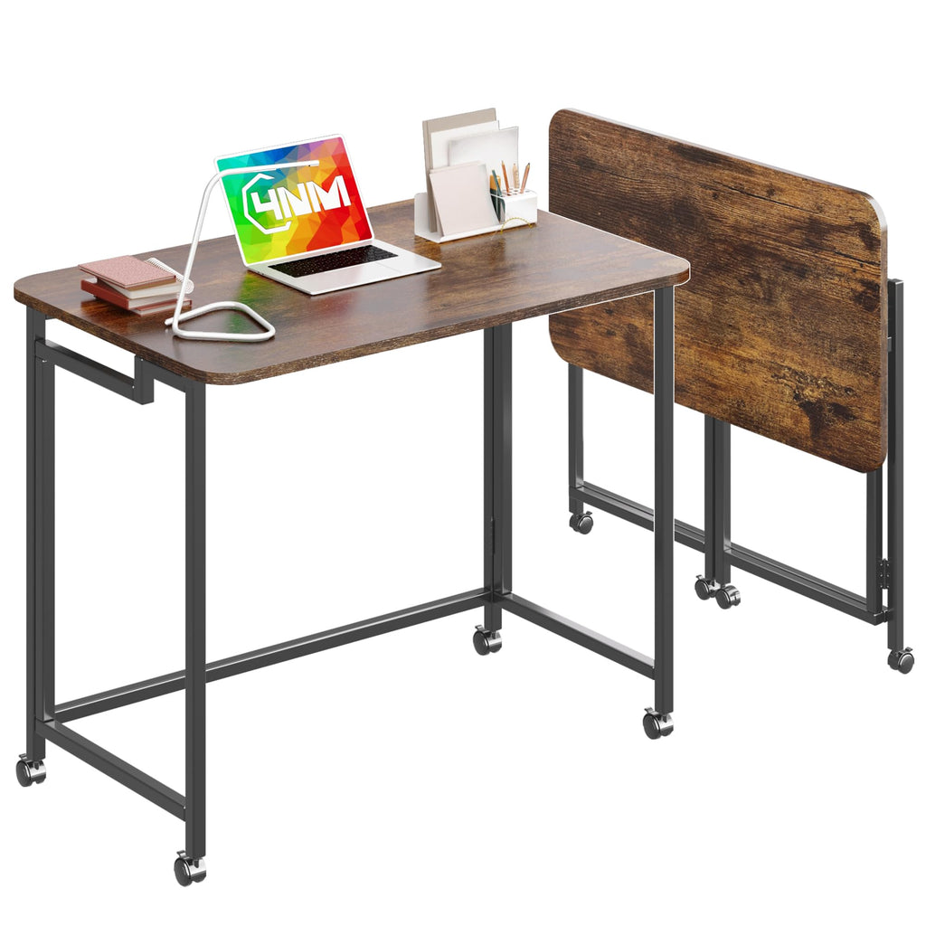 4NM Mobile Small Rolling Computer Desk, Folding Laptop Cart Table with Wheels, Portable Office Desk for Small Space Couch Bed