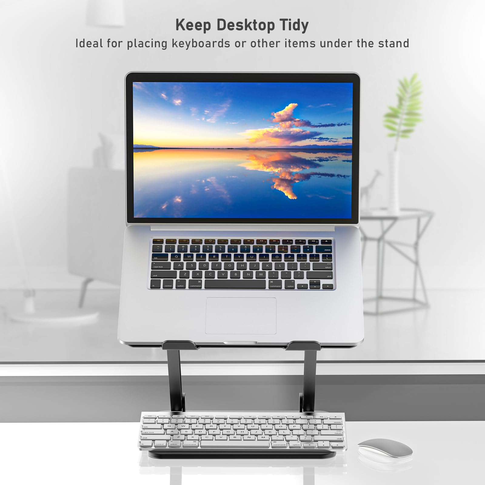 BoYata Laptop Stand, Adjustable Laptop Riser with Slide-Proof Silicone and Protective Hooks, Aluminum Notebook Stand for Laptop up to 15 Inches, Laptop Holder Compatible for MacBook