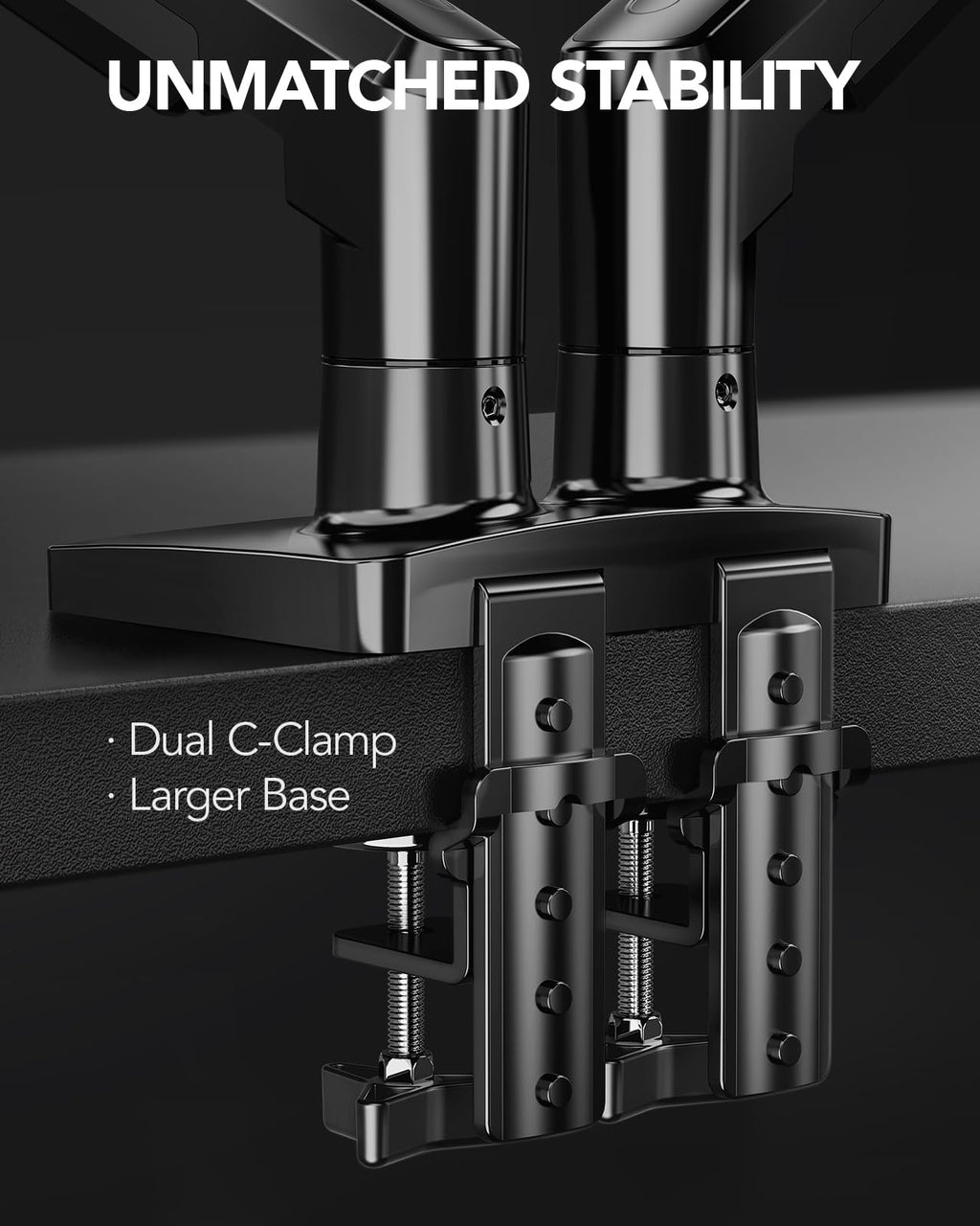 HUANUO Dual Monitor Stand - Full Adjustable Monitor Desk Mount Swivel Vesa Bracket with C Clamp, Grommet Mounting Base for 13 to 32 Inch Computer Screens - Each Arm Holds 4.4 to 19.8lbs