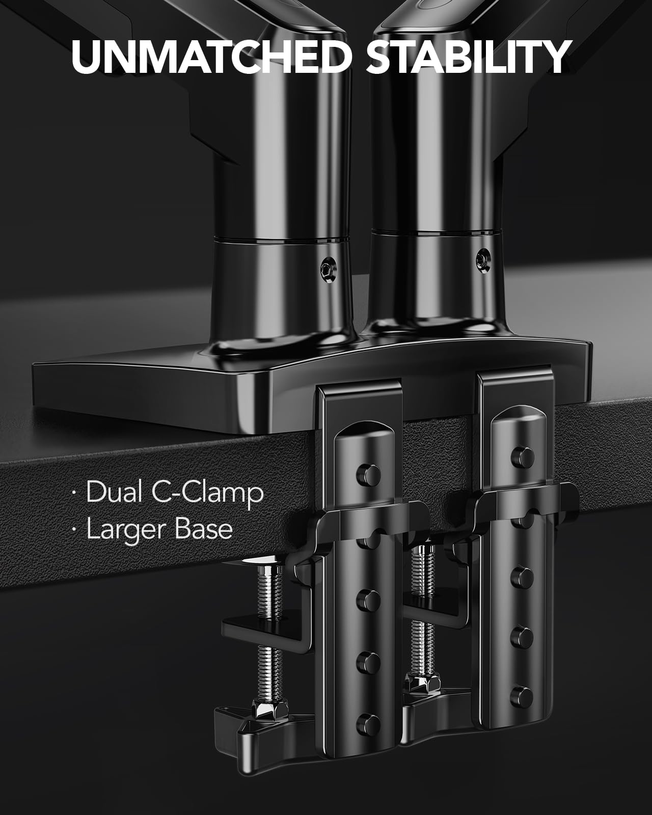 HUANUO Dual Monitor Stand - Full Adjustable Monitor Desk Mount Swivel Vesa Bracket with C Clamp, Grommet Mounting Base for 13 to 32 Inch Computer Screens - Each Arm Holds 4.4 to 19.8lbs