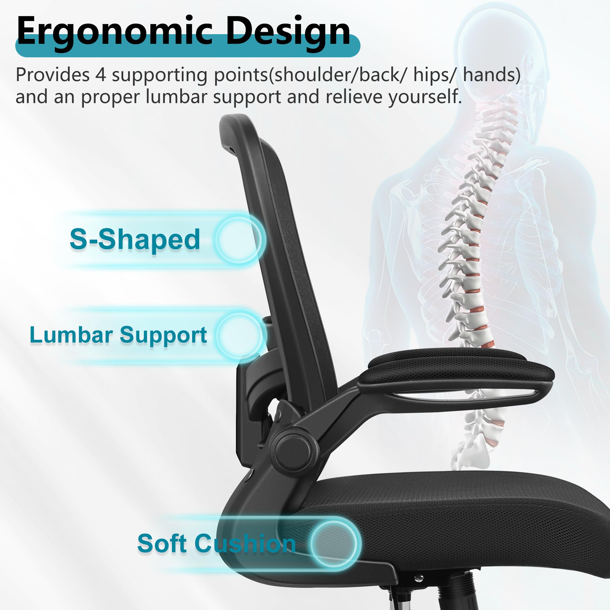 FelixKing Office Chair, Ergonomic Desk Chair Breathable Mesh Chairs Adjustable High Back Lumbar Support Flip-up Armrests, Executive Rolling Swivel Comfy Computer Chairs Home Office Black, Pack of 10