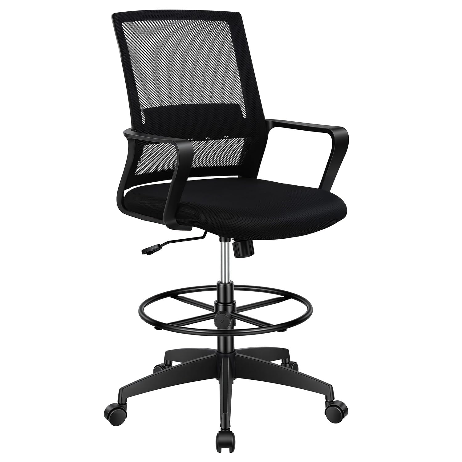 BestOffice Drafting Chair Tall Office Chair Adjustable Swivel Rolling Mesh Height with Lumbar Support Arms Footrest Mid Back for Adults Standing Desk Drafting Stool