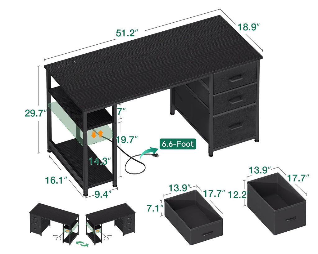 AODK Computer Desk with 3 Drawers