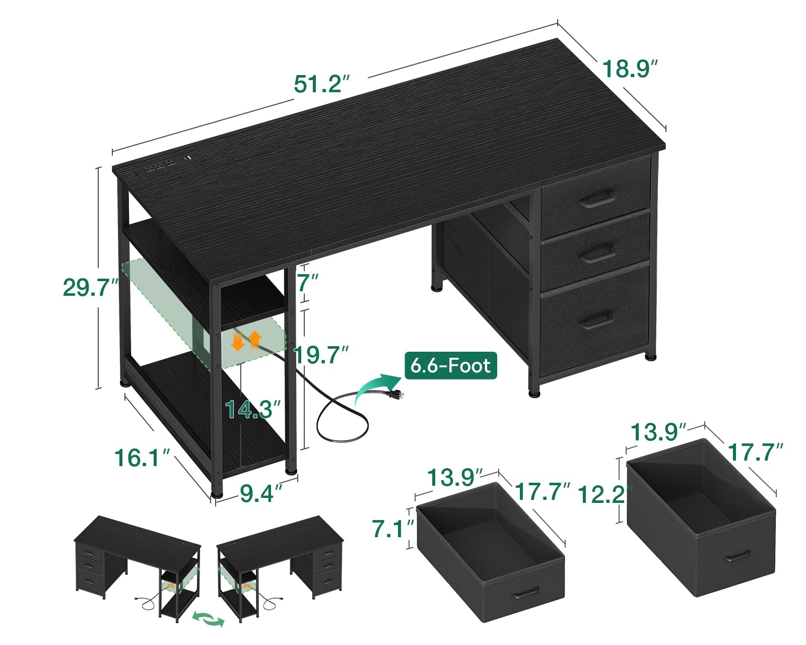 AODK Computer Desk with 3 Drawers