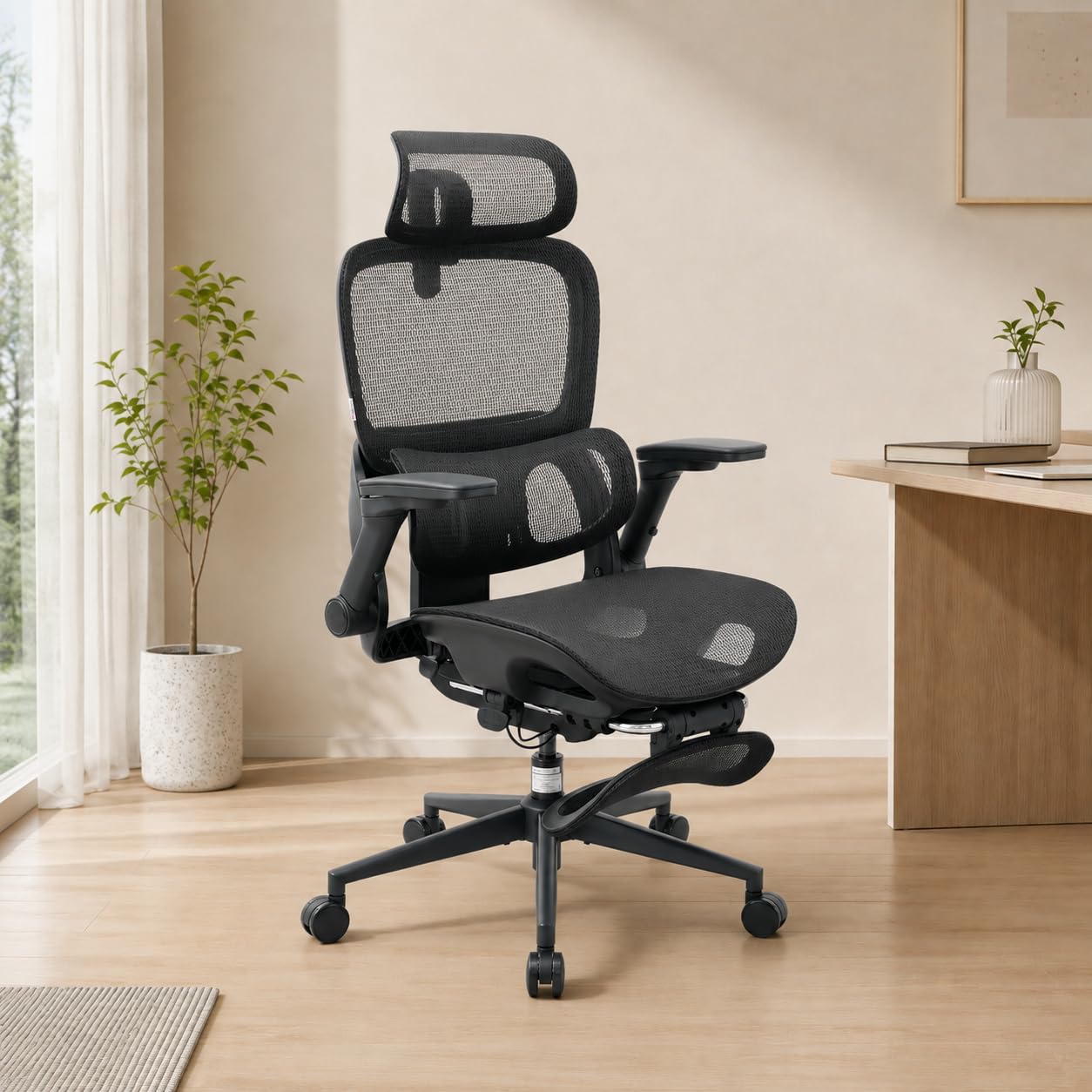 SIHOO Ergonomic Mesh Office Chair, Computer Desk Chair with 3-Way Armrests, 2-Way Lumbar Support and Adjustable Headrest, High Back Home Office Chair with Tilt Function, Mesh Back and Seat