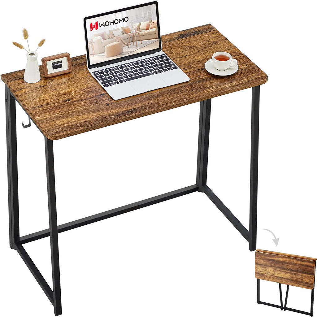 WOHOMO Folding Computer Desk, Small Writing Foldable Desk, Space-Saving Laptop Table, Easy Assemble Workstation for Home Office