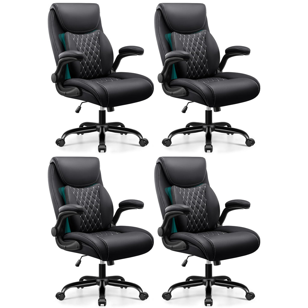 BESTFAIR Office Chair, Ergonomic Computer Desk Chairs with Lumbar Support for Lower Back Pain Relief, Executive Leather Home Chair Comfy with Padded Flip-up Armrests