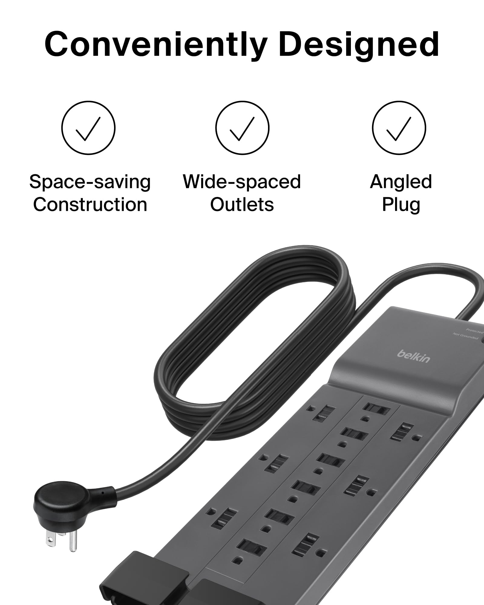 Belkin Surge Protector Power Strip w/ 12 AC Outlets & 8ft Long Flat Plug, UL-Listed Heavy-Duty Extension Cord for Home, Office, Travel, Computer, Laptop, Phone Charger - 3,940 Joules of Protection