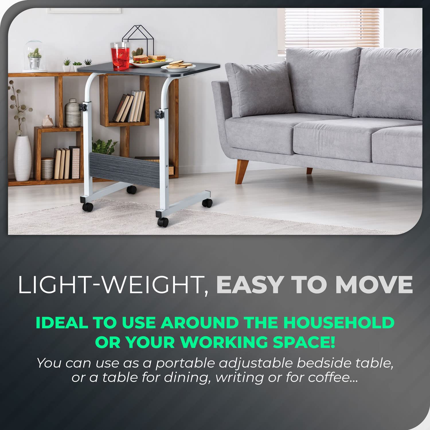 Perfect Life Ideas Standing Desk Adjustable Laptop Stand with Wheels Rolling Mobile Work from Home Desktop Table