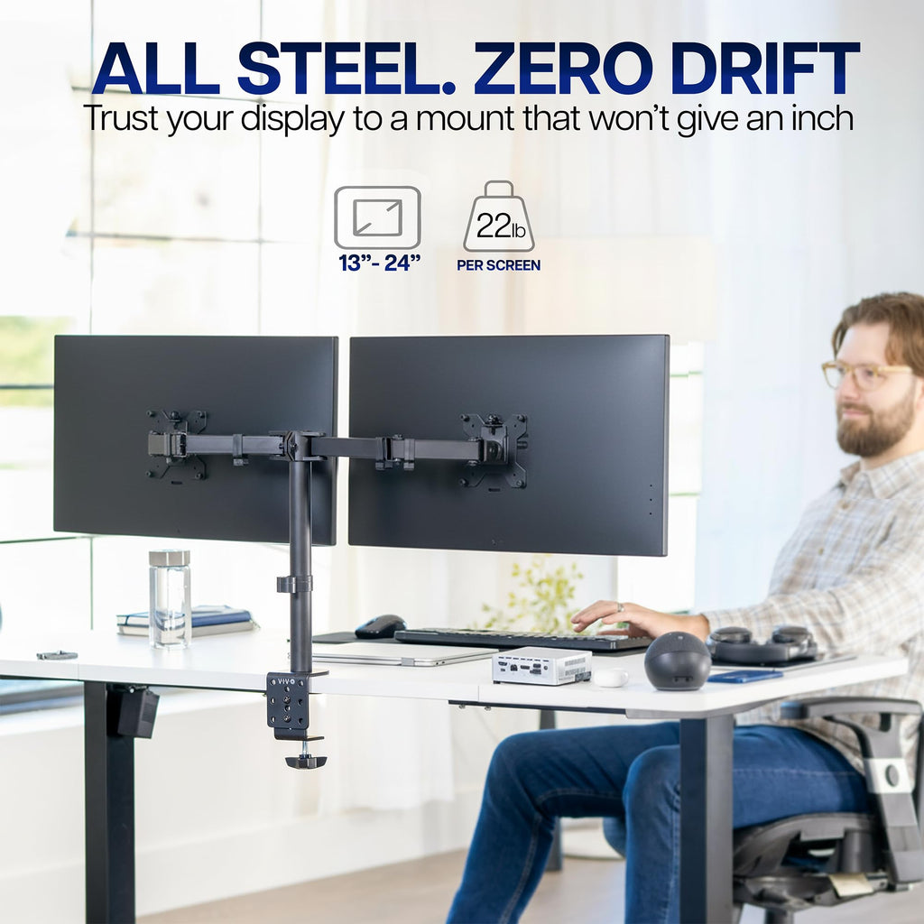 VIVO Dual Monitor Desk Mount, Heavy Duty Fully Adjustable Steel Stand, Holds 2 Computer Screens