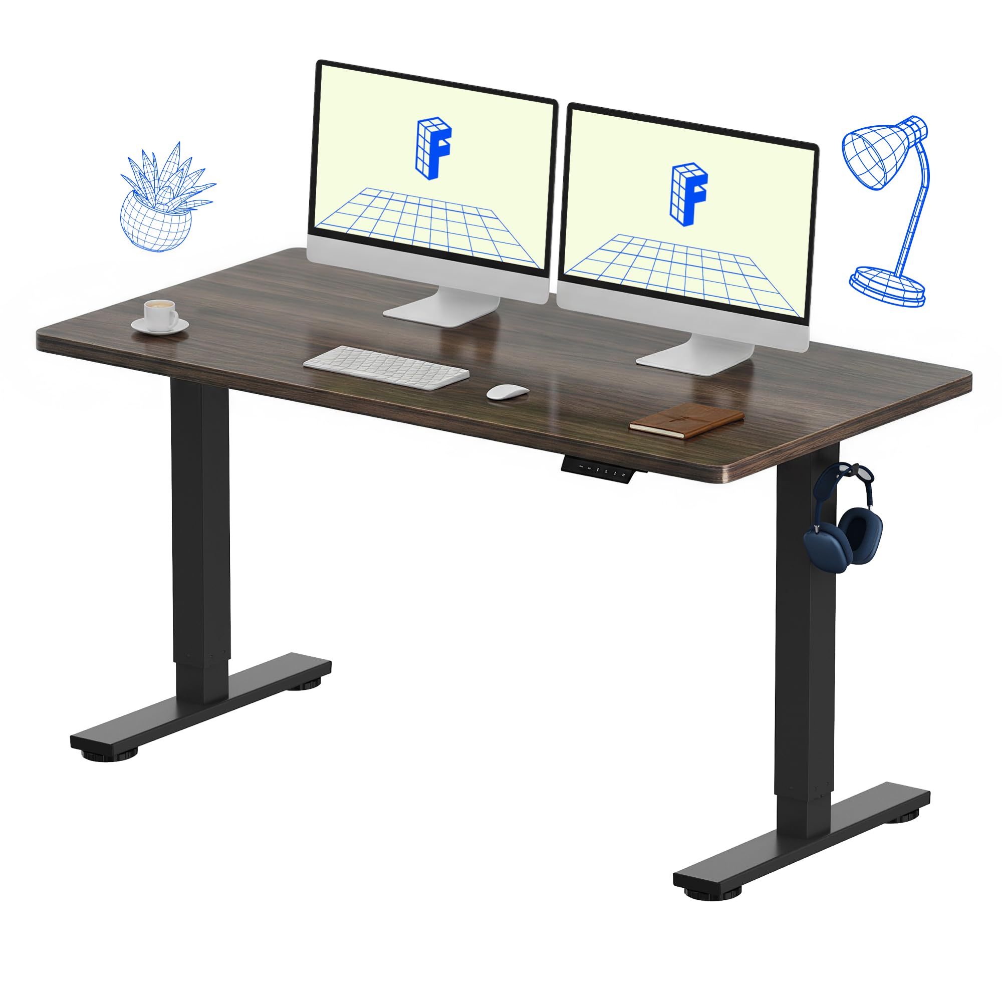 FLEXISPOT EN1 One-Piece Standing Desk, Electric Adjustable with 4 Memory Presets, 176 LBS Capacity, Stable & Quiet, Seamless Desktop for Home Office & Dual Monitors