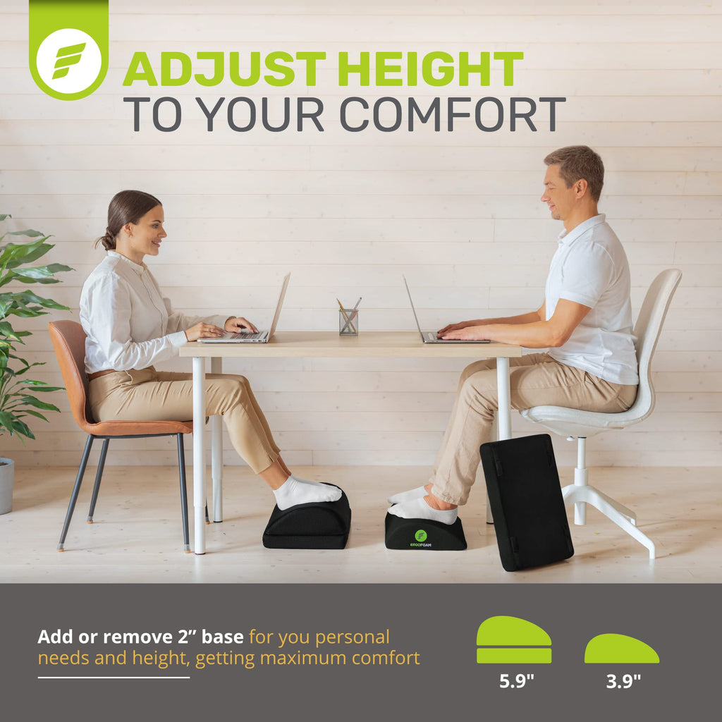 ErgoFoam Foot Rest for Under Desk - Chiropractor-Endorsed Orthopedic Teardrop Design - 2-in-1 Adjustable Premium Footrest for Work - Ergonomic for Lumbar, Back, Knee Pain
