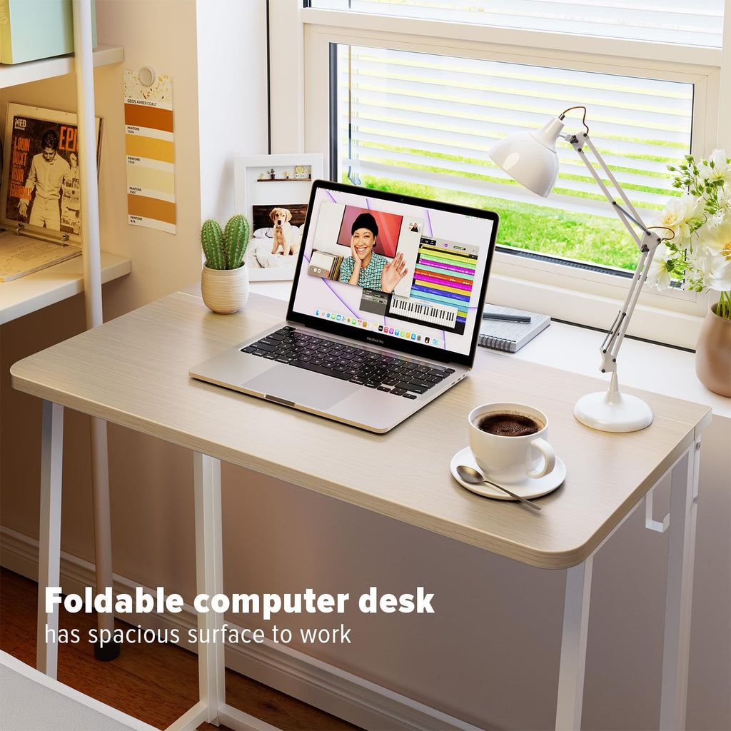 WOHOMO Folding Computer Desk, Small Writing Foldable Desk, Space-Saving Laptop Table, Easy Assemble Workstation for Home Office