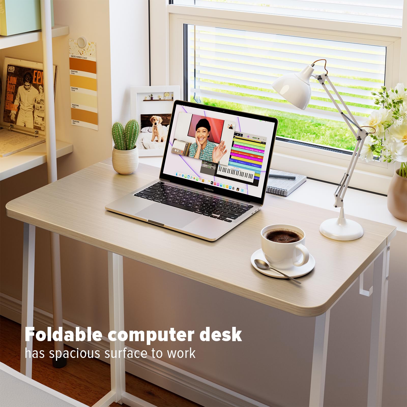 WOHOMO Folding Computer Desk, Small Writing Foldable Desk, Space-Saving Laptop Table, Easy Assemble Workstation for Home Office