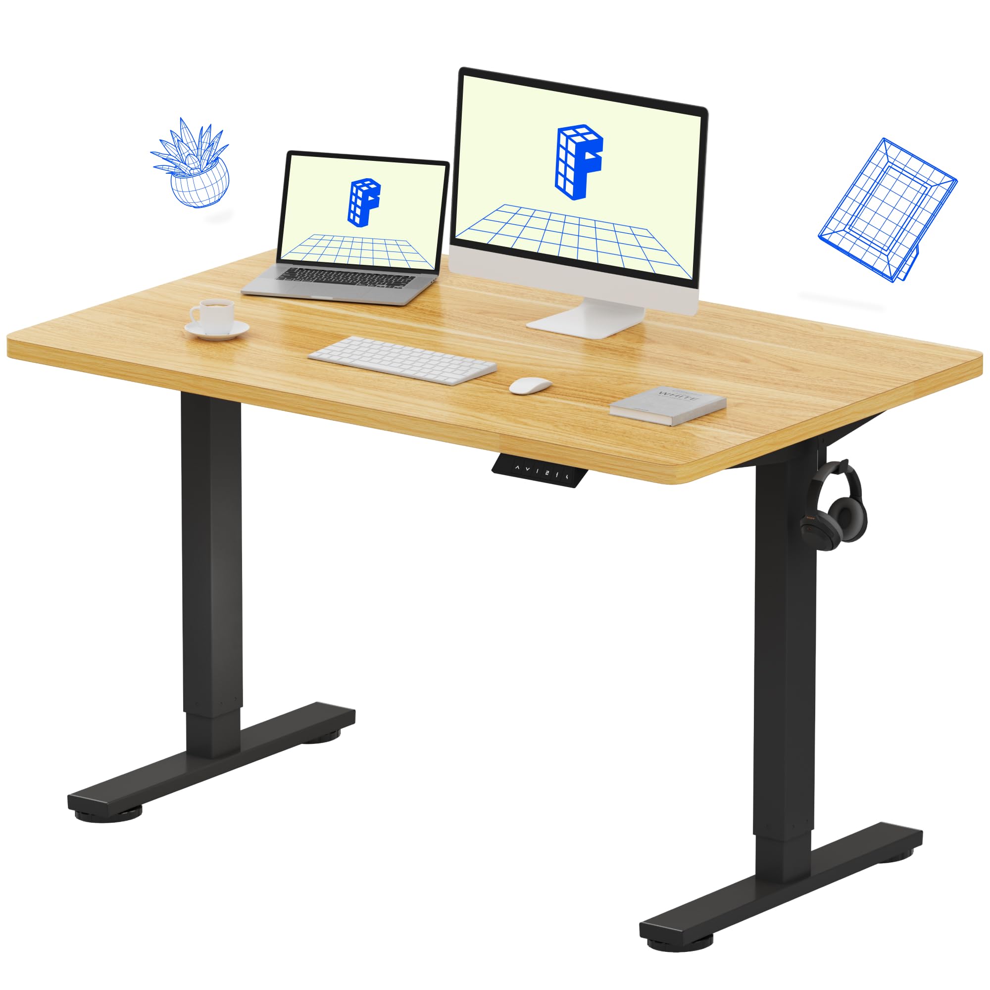 FLEXISPOT EN1 One-Piece Standing Desk, Electric Adjustable with 4 Memory Presets, 176 LBS Capacity, Stable & Quiet, Seamless Desktop for Home Office & Dual Monitors