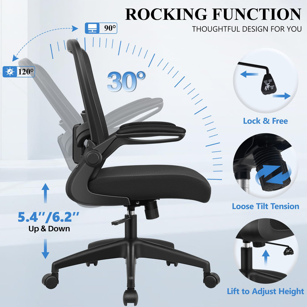 FelixKing Office Chair, Ergonomic Desk Chair Breathable Mesh Chairs Adjustable High Back Lumbar Support Flip-up Armrests, Executive Rolling Swivel Comfy Computer Chairs Home Office Black, Pack of 10