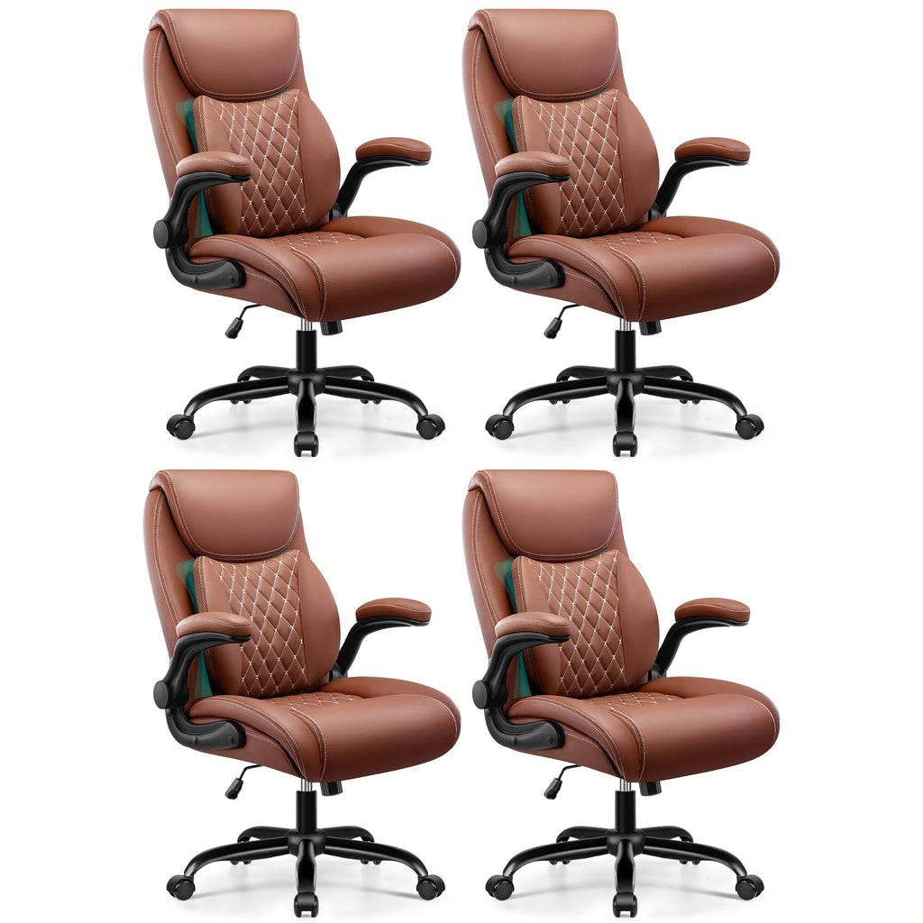 BESTFAIR Office Chair, Ergonomic Computer Desk Chairs with Lumbar Support for Lower Back Pain Relief, Executive Leather Home Chair Comfy with Padded Flip-up Armrests