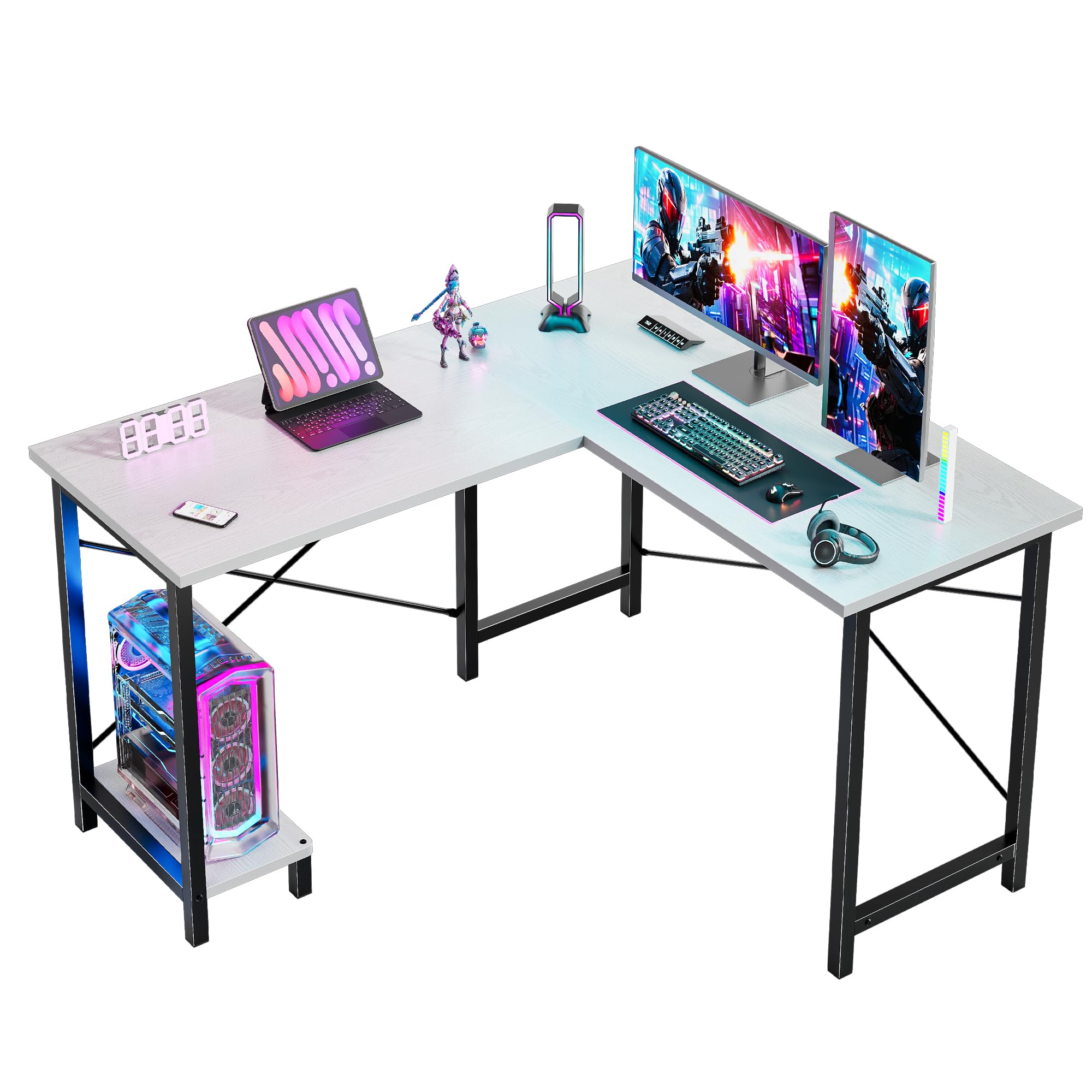 DUMOS L Shaped Desk, Computer Gaming Desks Corner Office Table with CPU Shelf for Home Study Writing Work Station 50 Inch