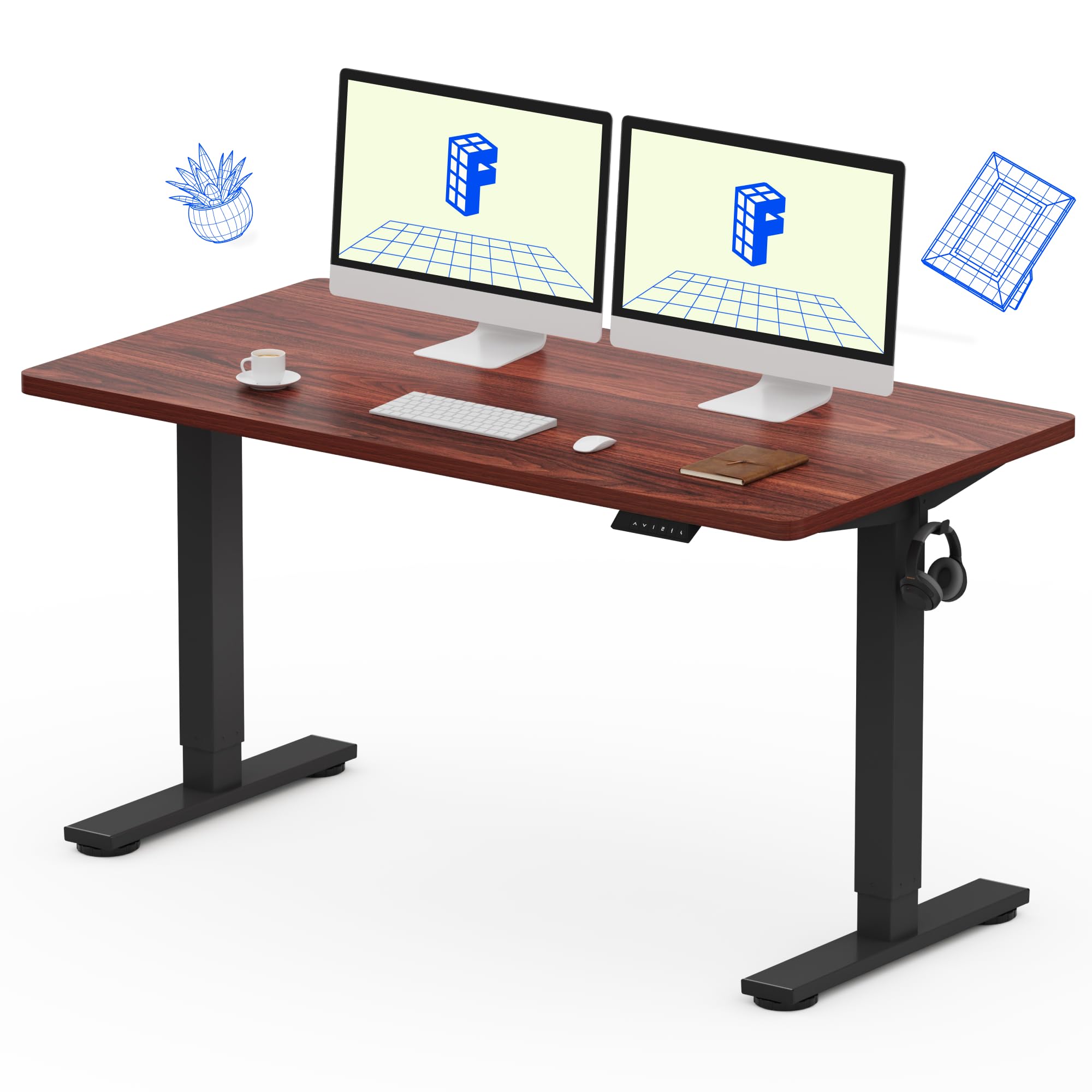 FLEXISPOT EN1 One-Piece Standing Desk, Electric Adjustable with 4 Memory Presets, 176 LBS Capacity, Stable & Quiet, Seamless Desktop for Home Office & Dual Monitors