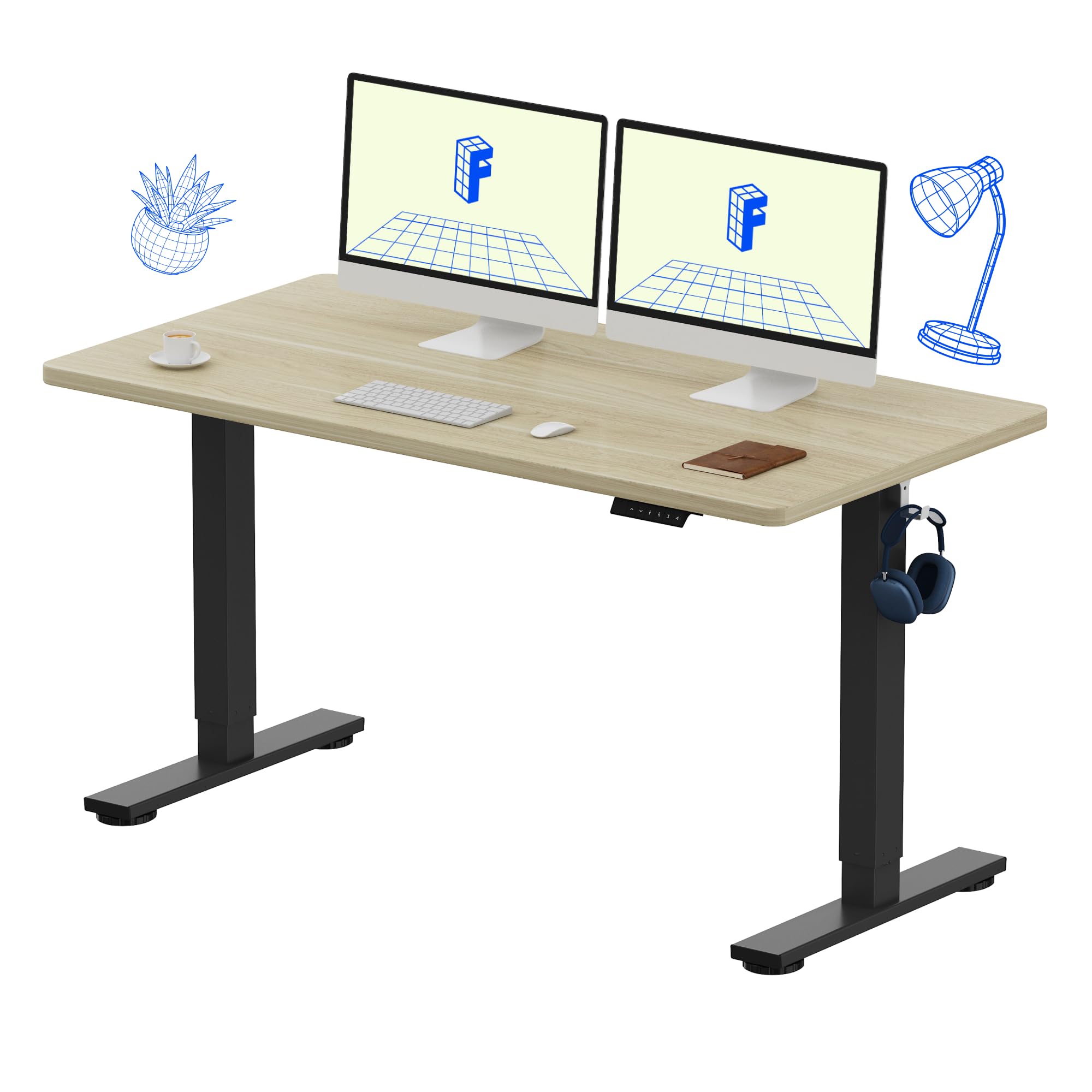 FLEXISPOT EN1 One-Piece Standing Desk, Electric Adjustable with 4 Memory Presets, 176 LBS Capacity, Stable & Quiet, Seamless Desktop for Home Office & Dual Monitors
