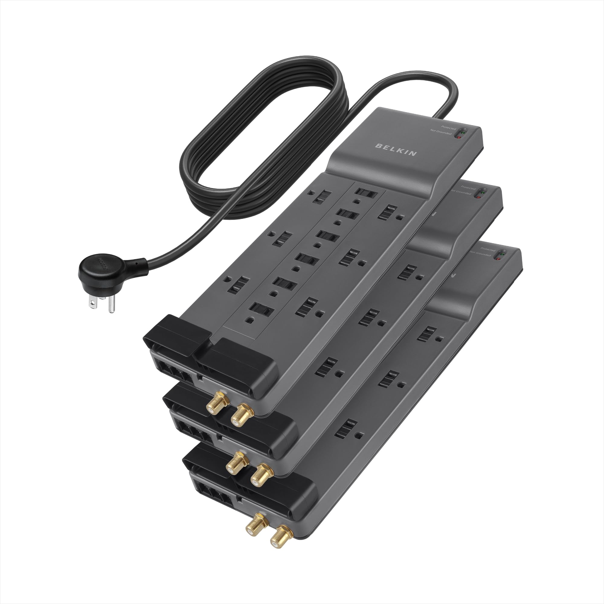 Belkin Surge Protector Power Strip w/ 12 AC Outlets & 8ft Long Flat Plug, UL-Listed Heavy-Duty Extension Cord for Home, Office, Travel, Computer, Laptop, Phone Charger - 3,940 Joules of Protection