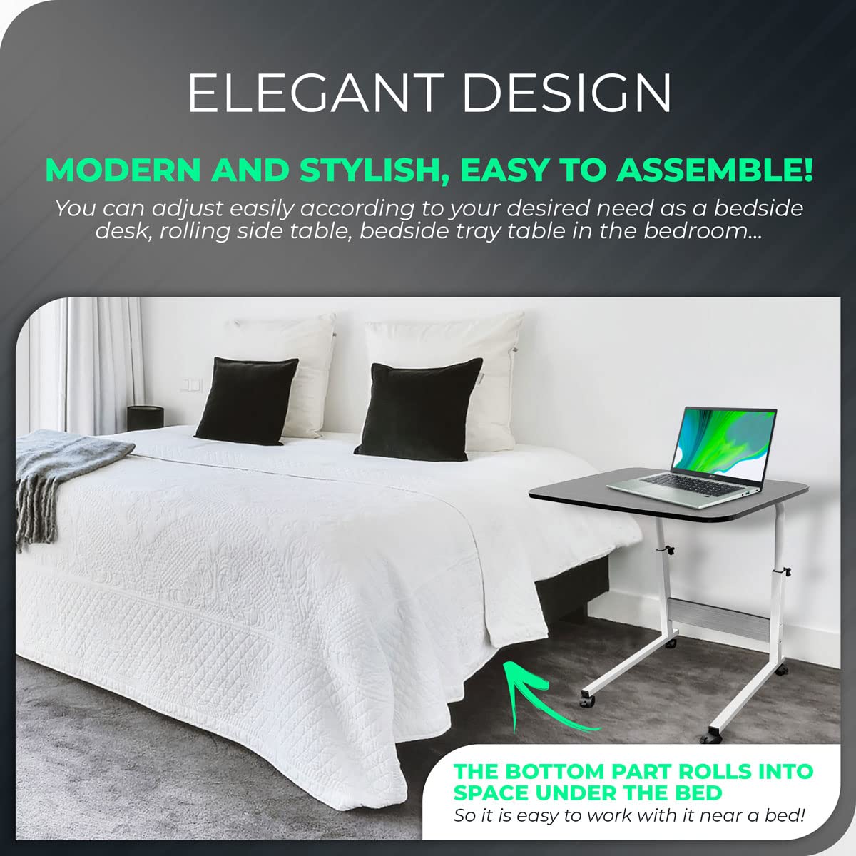 Perfect Life Ideas Standing Desk Adjustable Laptop Stand with Wheels Rolling Mobile Work from Home Desktop Table