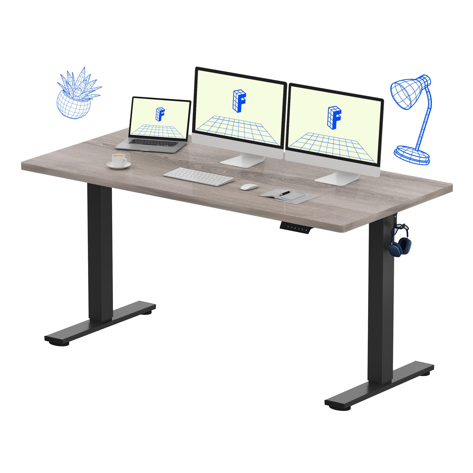 FLEXISPOT EN1 One-Piece Standing Desk, Electric Adjustable with 4 Memory Presets, 176 LBS Capacity, Stable & Quiet, Seamless Desktop for Home Office & Dual Monitors