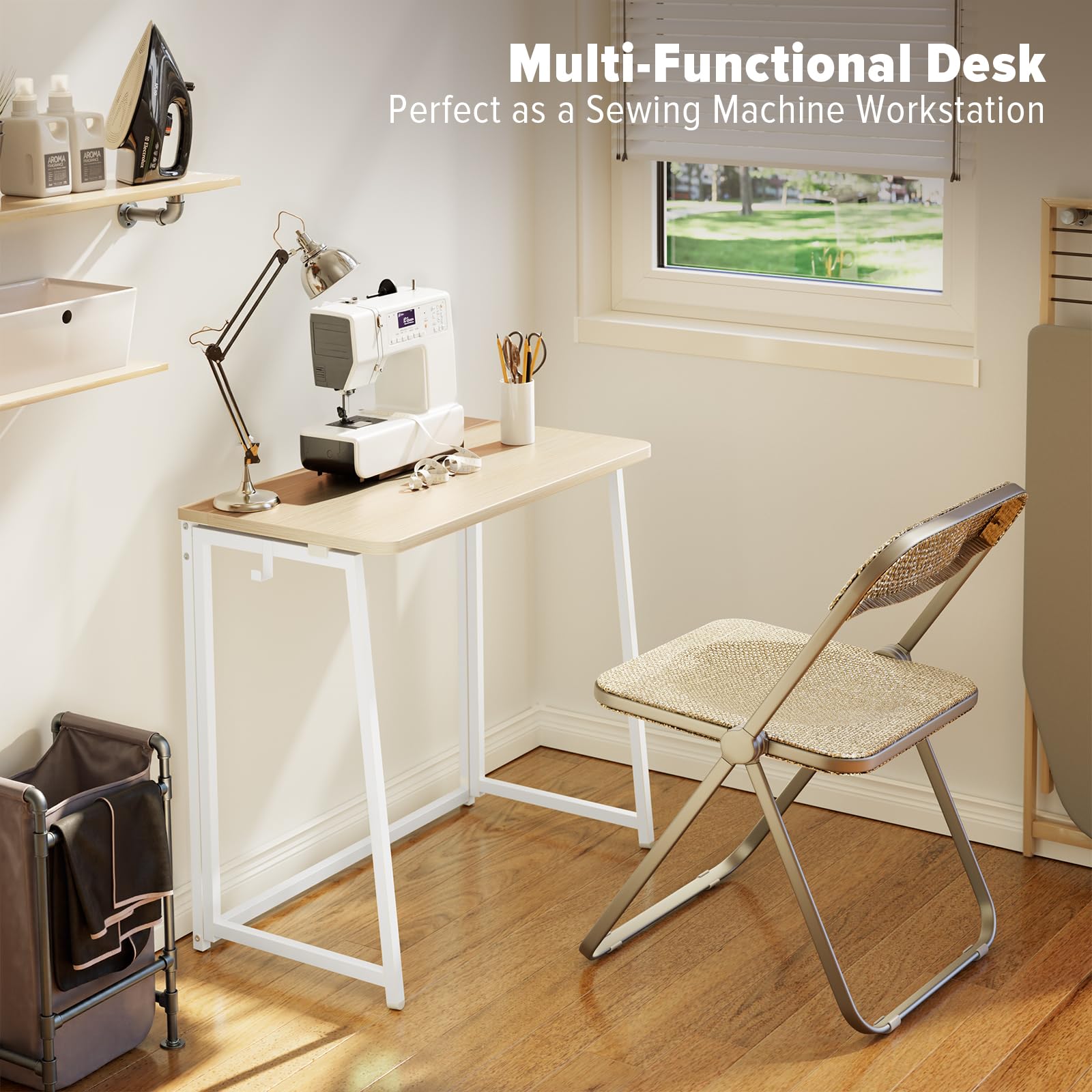 WOHOMO Folding Computer Desk, Small Writing Foldable Desk, Space-Saving Laptop Table, Easy Assemble Workstation for Home Office
