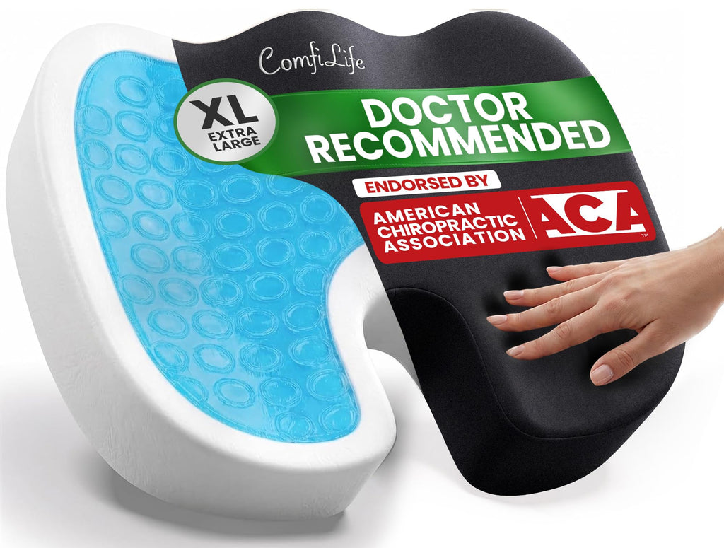 ComfiLife Doctor Recommended Seat Cushion - Premium Gel & Memory Foam Office Chair, Car Seat, Lifting Cushion - Chair Cushions for Back & Sciatica Relief - Seat Cushions for Office & Desk