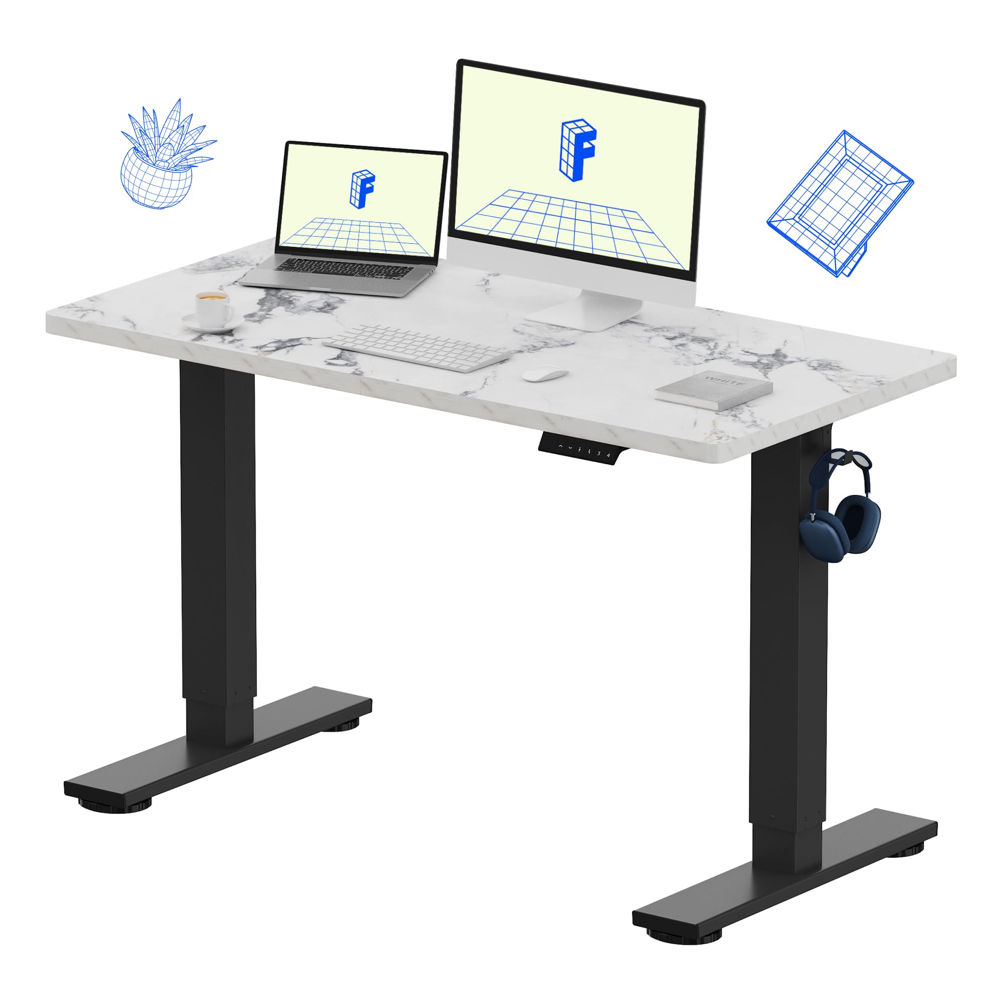FLEXISPOT EN1 One-Piece Standing Desk, Electric Adjustable with 4 Memory Presets, 176 LBS Capacity, Stable & Quiet, Seamless Desktop for Home Office & Dual Monitors