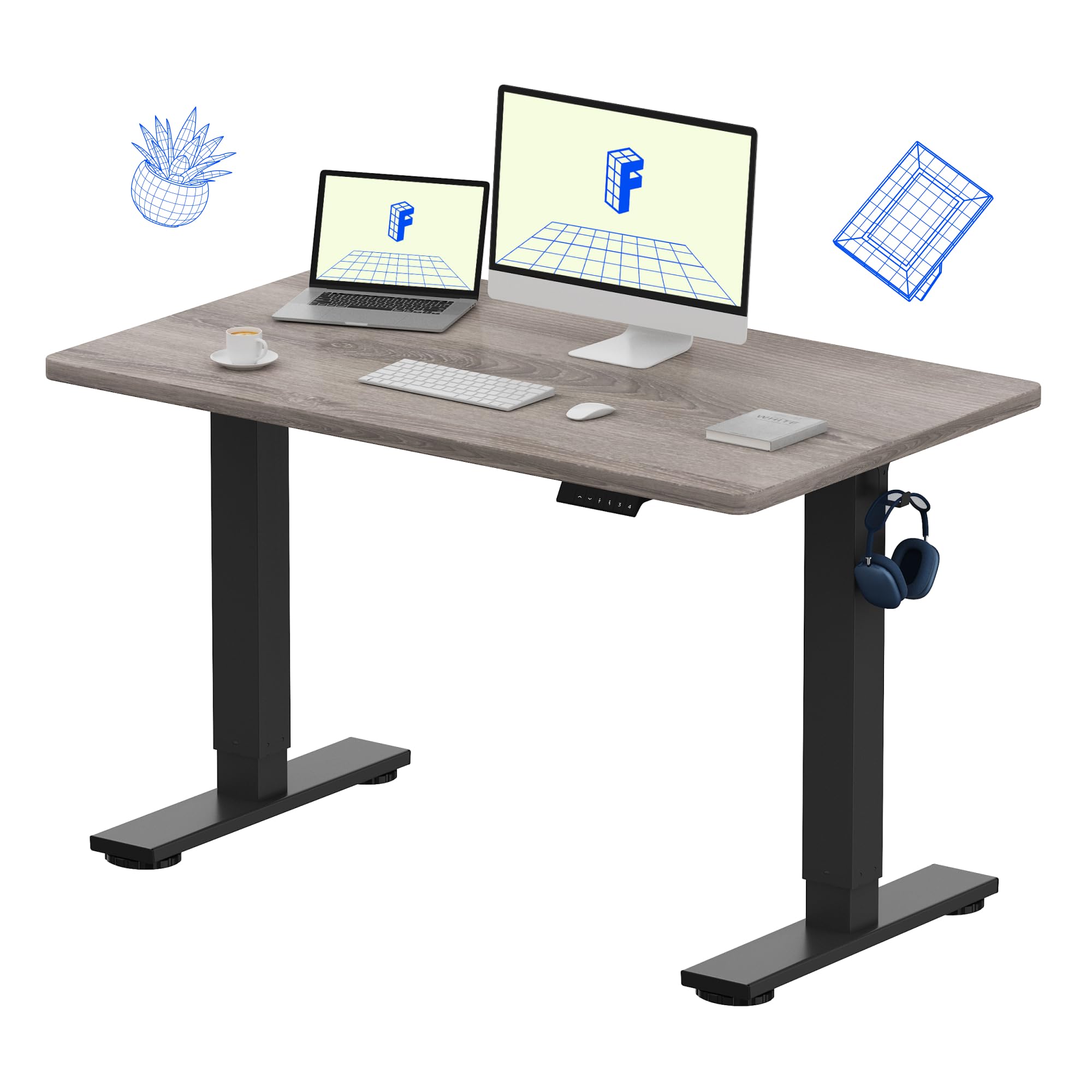 FLEXISPOT EN1 One-Piece Standing Desk, Electric Adjustable with 4 Memory Presets, 176 LBS Capacity, Stable & Quiet, Seamless Desktop for Home Office & Dual Monitors