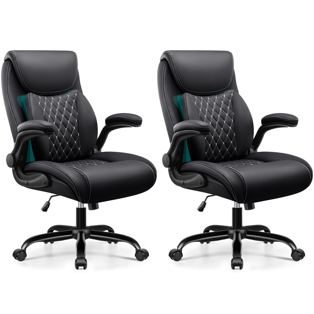 BESTFAIR Office Chair, Ergonomic Computer Desk Chairs with Lumbar Support for Lower Back Pain Relief, Executive Leather Home Chair Comfy with Padded Flip-up Armrests
