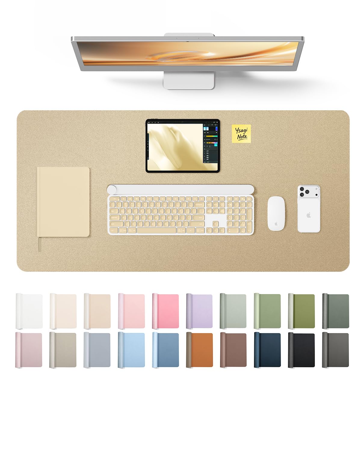 YSAGi Leather Desk Mat, Large Mouse Mat, Non-Slip Desk Pad Desk Protector Mat, Waterproof PU Leather Laptop Mat Table Mat Desk Writing Pad for Office and Home