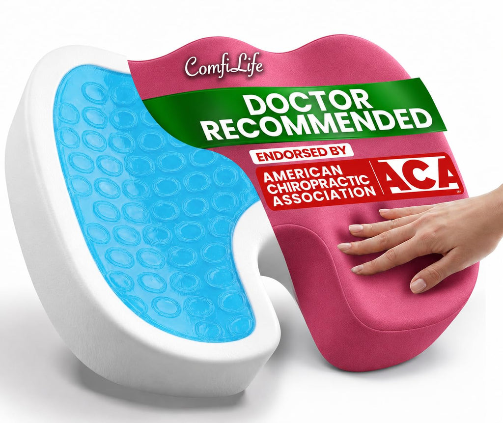 ComfiLife Doctor Recommended Seat Cushion - Premium Gel & Memory Foam Office Chair, Car Seat, Lifting Cushion - Chair Cushions for Back & Sciatica Relief - Seat Cushions for Office & Desk