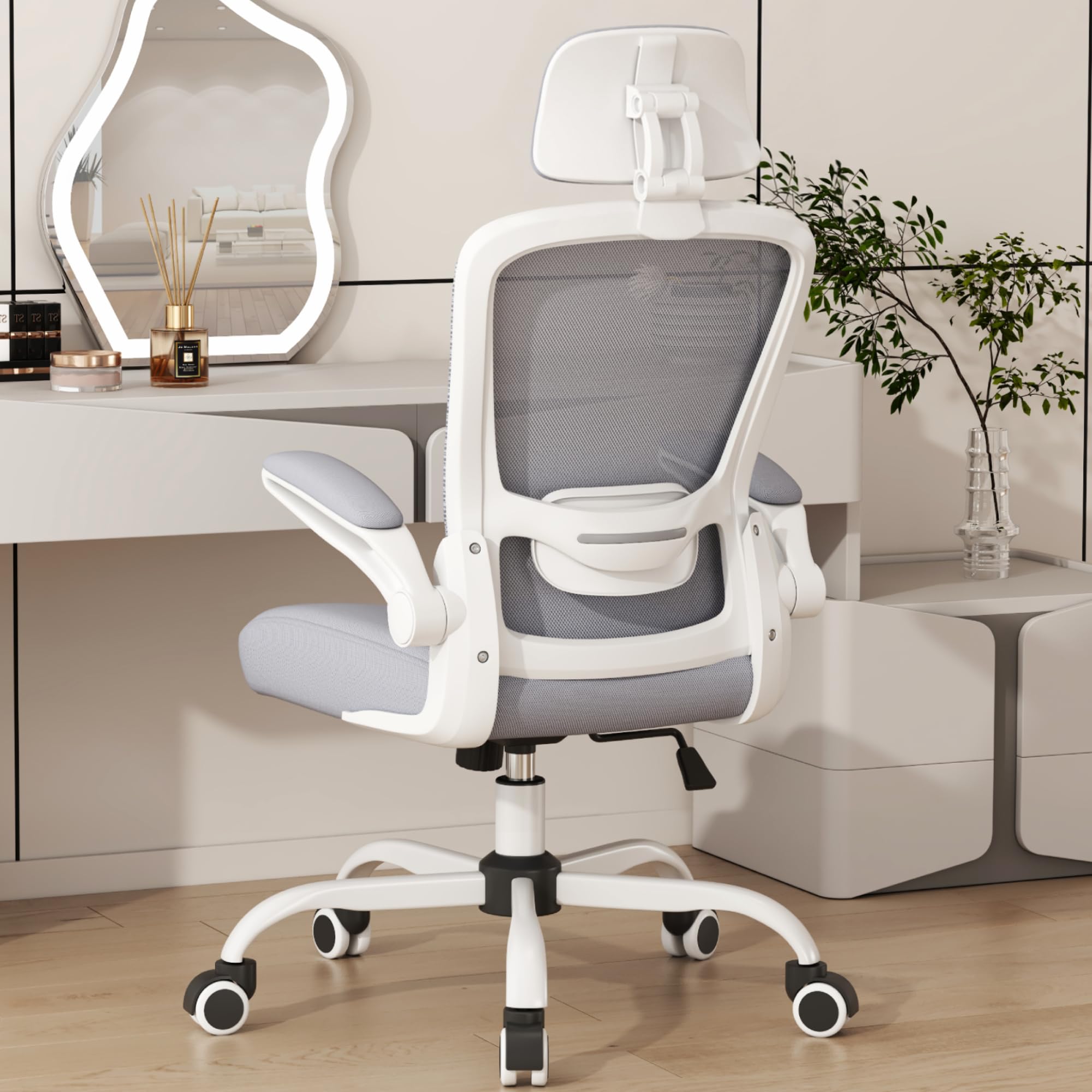 Mimoglad Office Chair, High Back Ergonomic Desk Chair with Adjustable Lumbar Support and Headrest, with flip-up Armrests for Guitar Playing, 5 Years Warranty