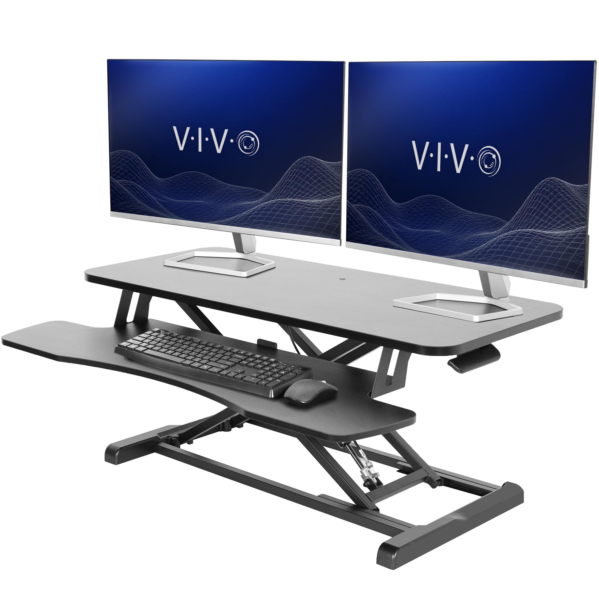 VIVO Desk Converter, K Series, Height Adjustable Sit to Stand Riser, Dual Monitor and Laptop Workstation with Wide Keyboard Tray