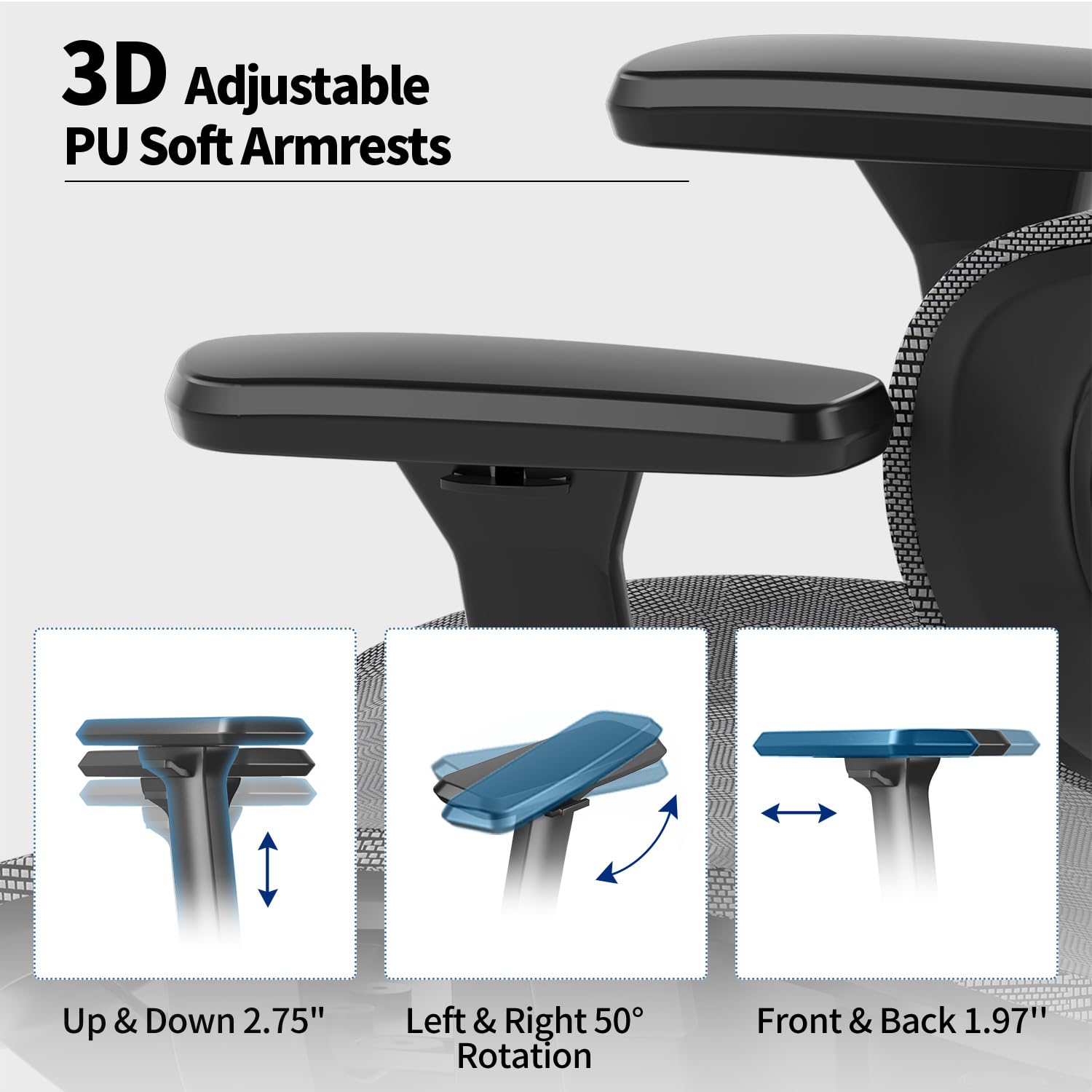 PatioMage Ergonomic Mesh Office Chair with 3D Adjustable Armrest,High Back Desk Computer Chair Ergo3d Ergonomic with Wheels for Home & Office Black