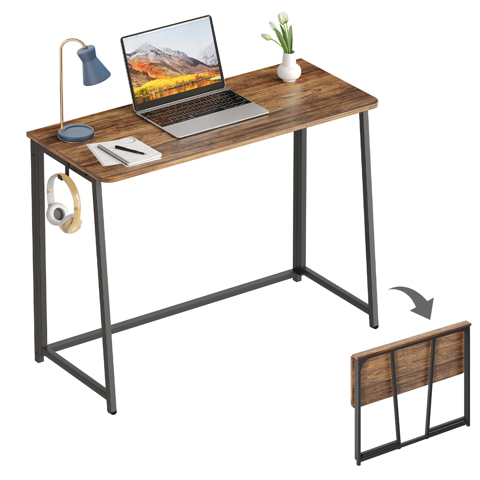 WOHOMO Folding Computer Desk, Small Writing Foldable Desk, Space-Saving Laptop Table, Easy Assemble Workstation for Home Office