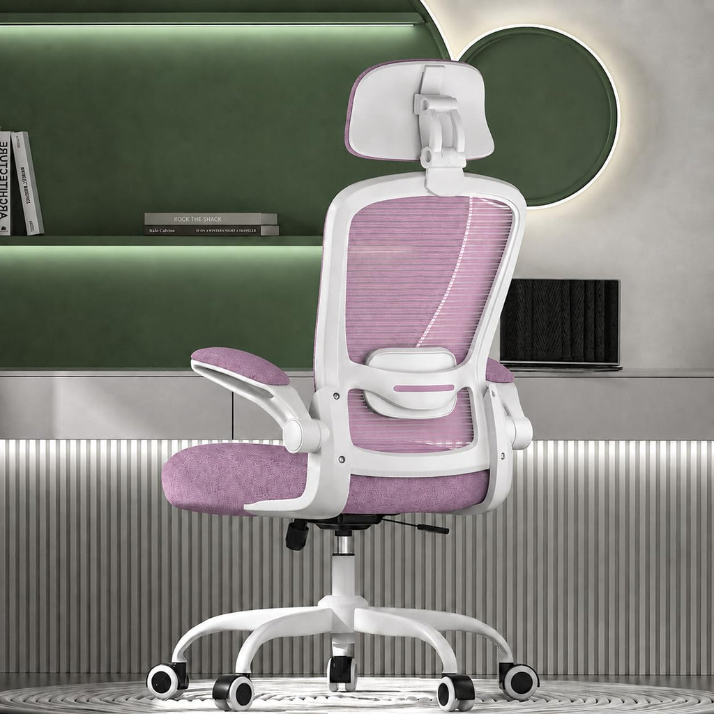 Mimoglad Office Chair, High Back Ergonomic Desk Chair with Adjustable Lumbar Support and Headrest, with flip-up Armrests for Guitar Playing, 5 Years Warranty