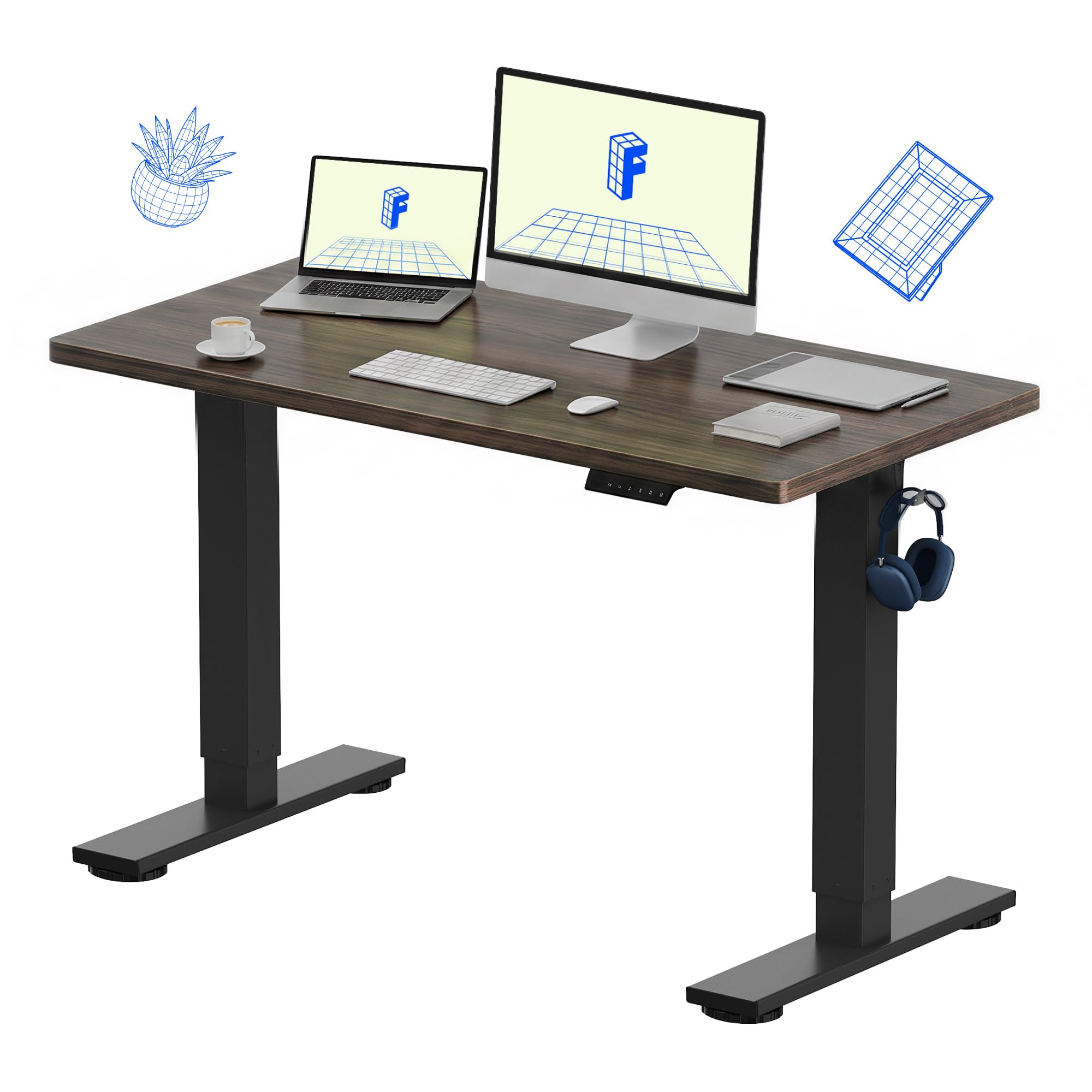 FLEXISPOT EN1 One-Piece Standing Desk, Electric Adjustable with 4 Memory Presets, 176 LBS Capacity, Stable & Quiet, Seamless Desktop for Home Office & Dual Monitors