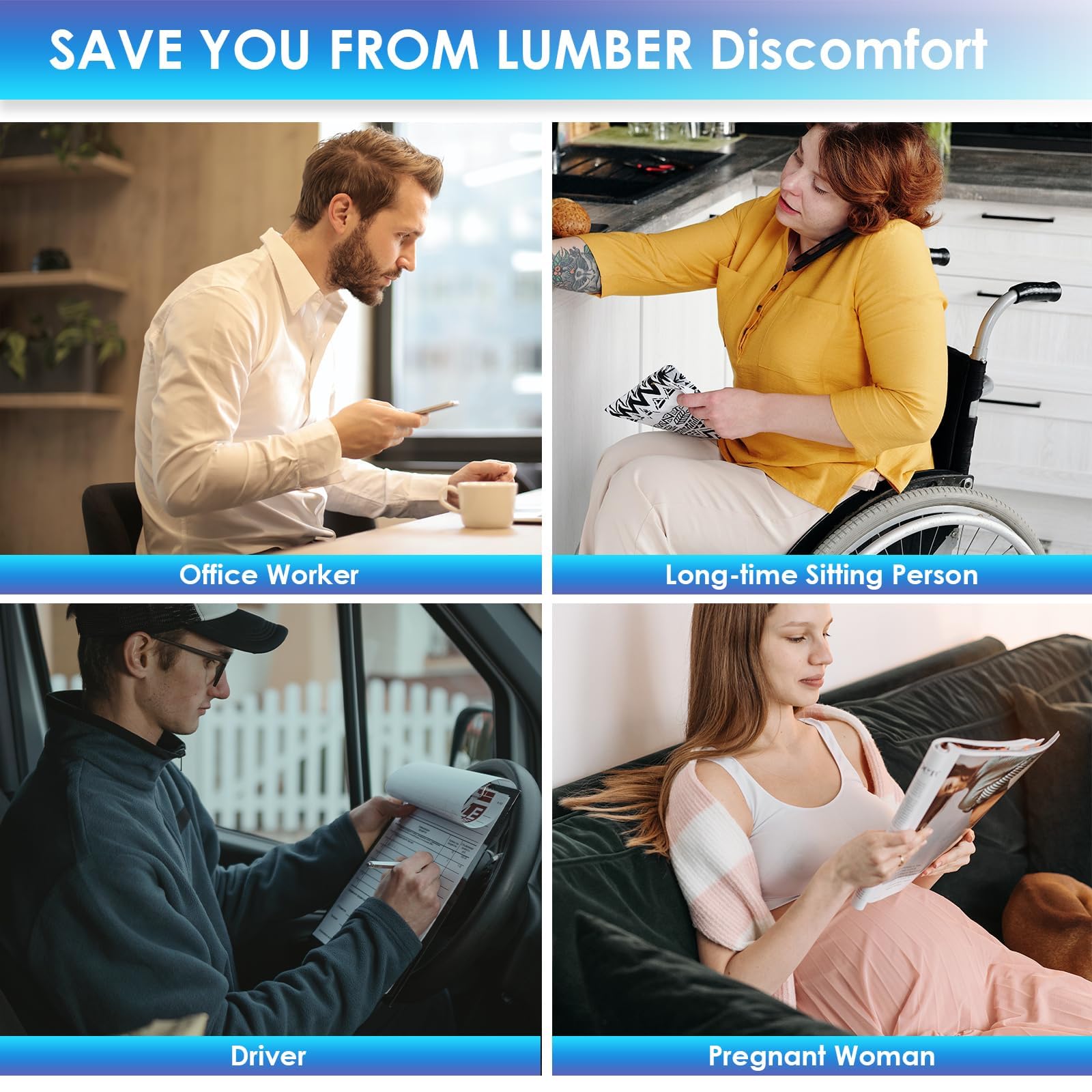 LOVEHOME Lumbar Support Pillow for Chair and Car, Back Support for Office Chair Memory Foam Cushion with Mesh Cover for Back