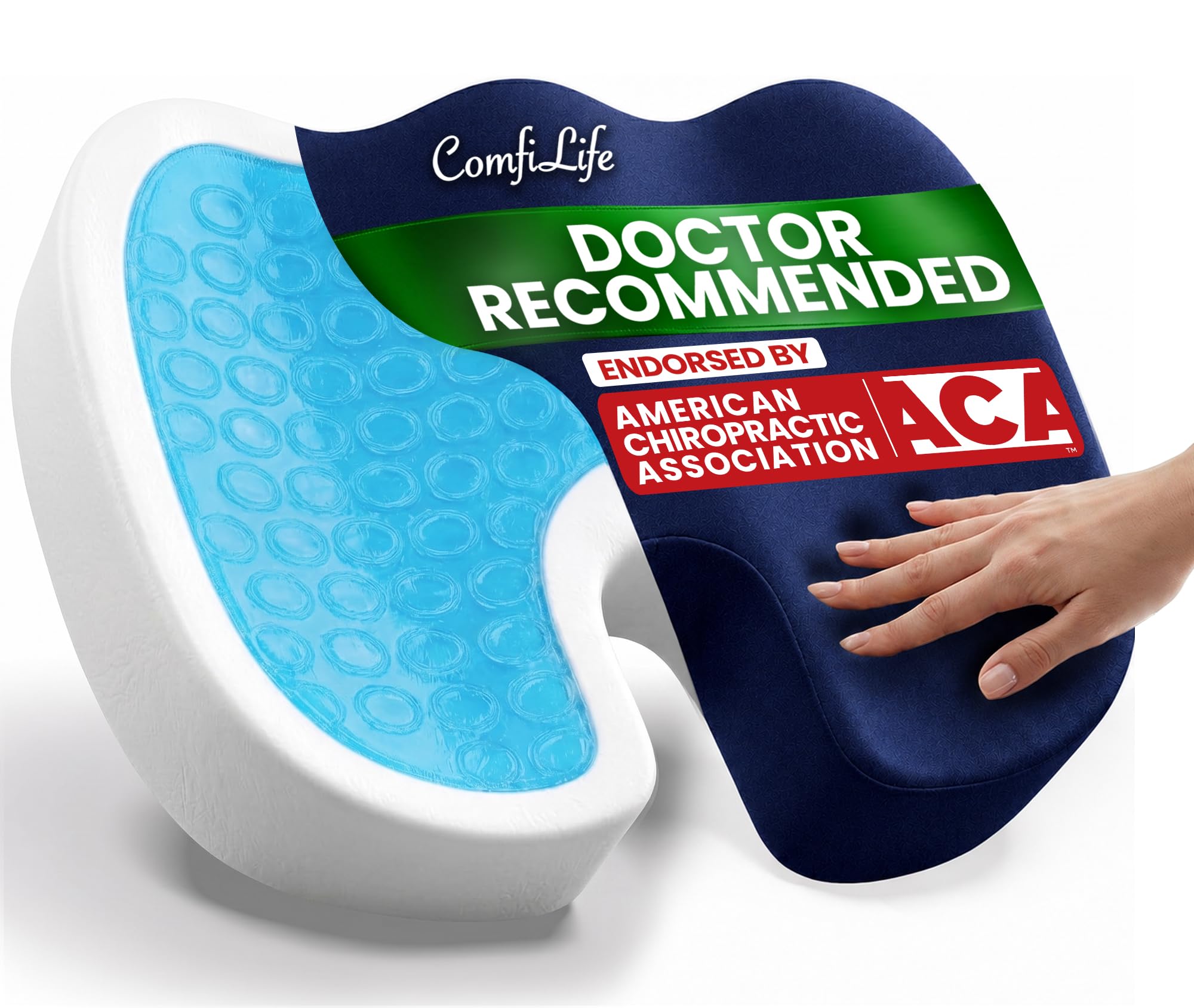 ComfiLife Doctor Recommended Seat Cushion - Premium Gel & Memory Foam Office Chair, Car Seat, Lifting Cushion - Chair Cushions for Back & Sciatica Relief - Seat Cushions for Office & Desk