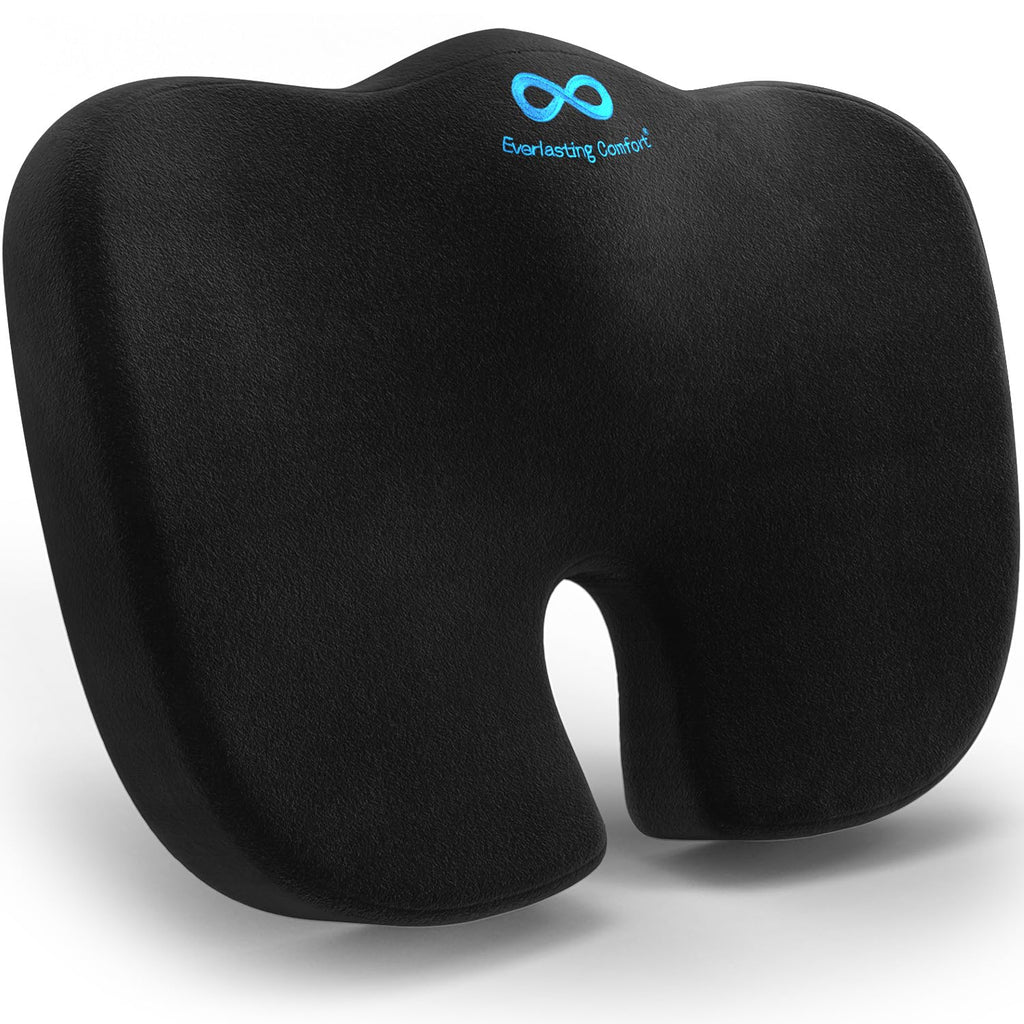 Everlasting Comfort Doctor Recommended Memory Foam Seat Cushion for Office Chairs & Car - Ergonomic Office Desk Accessories - Cushions for Tailbone Pain Relief, Sciatica (Onyx, Large)