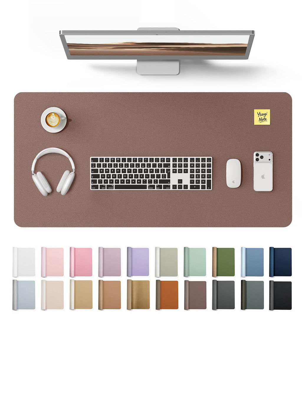 YSAGi Leather Desk Mat, Large Mouse Mat, Non-Slip Desk Pad Desk Protector Mat, Waterproof PU Leather Laptop Mat Table Mat Desk Writing Pad for Office and Home