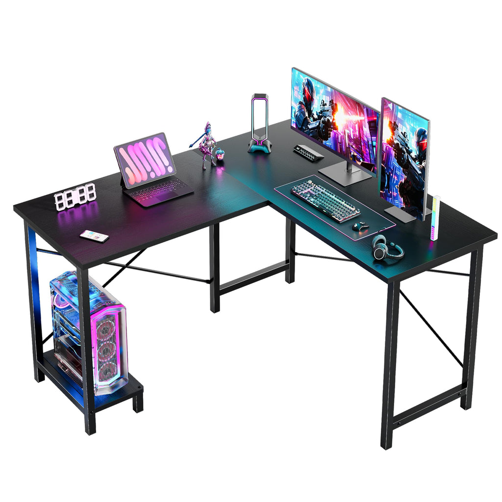 DUMOS L Shaped Desk, Computer Gaming Desks Corner Office Table with CPU Shelf for Home Study Writing Work Station 50 Inch