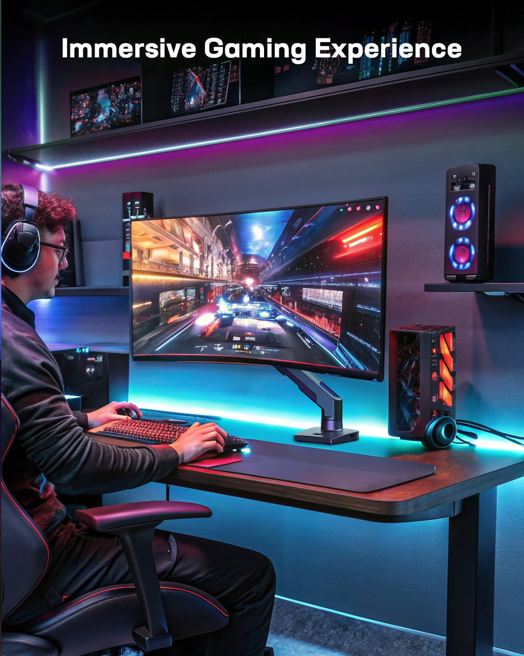 HUANUO Heavy Duty Monitor Arm up to 49 inch Screens up to 35 lbs, Aluminum Ultrawide Screen Monitor Mount, VESA 75mm or 100mm