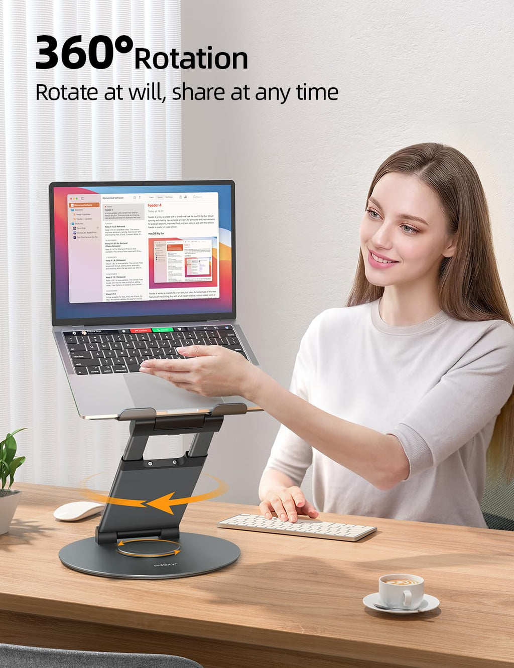 Nulaxy Swivel Laptop Stand Adjustable Height up to 21", Ergonomic Laptop Stand with 360 Rotating Base